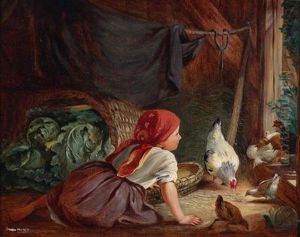 /attributed Madchen Im Huhnerstall by Conrad Buhlmayer