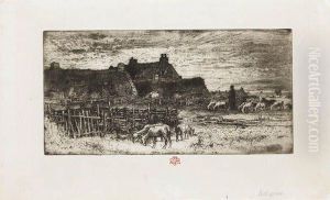 Les Bergeries, Soleil Couchant by Felix-Hilaire Buhot