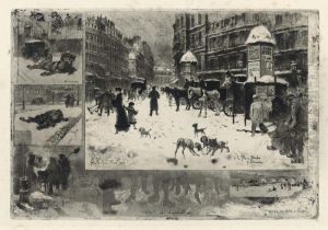 L'hiver A Paris (bourcard 128) by Felix-Hilaire Buhot