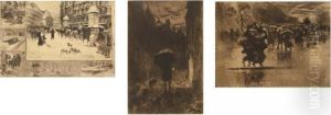 Pluie Et Parapluie; L'hiver A Paris; Le Petit Enterrement by Felix-Hilaire Buhot