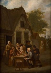 Les Joueurs De Cartes Devant La Taverne by Georges J. Buisson