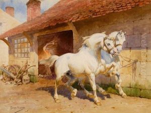 Chevaux Chez Le Marechal Ferrand. by Georges J. Buisson