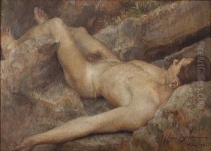 Muski Akt Na Hridi by Vlaho Bukovac