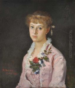 A Portrait Of A Girl With A Flower Wearing Apink Dress