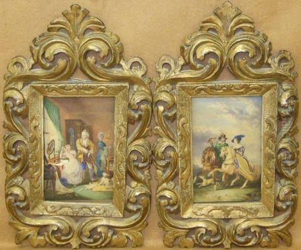 Victorian Interior With Figures And Dog - view 1