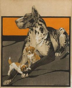 Great Dane And Puppies, The Country Gentleman Cover by Charles Livingston Bull