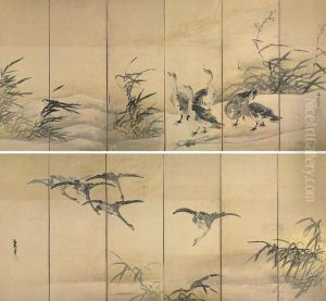 Geese In Marsh by Tani Buncho