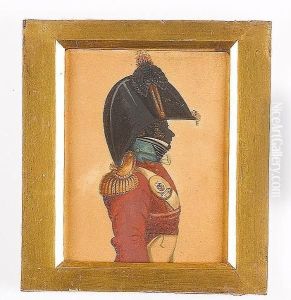 A Silhouette Of An Officer, Profile To The Right, Wearing The Uniform Of The 39th Foot, Scarlet Coatee With Blue-green Collar, Gold Epaulette, Crimson Cummerbund, White Cross Belt With Breast Plate Bearing The Number 39, Frilled Chemise, Black Stock And B