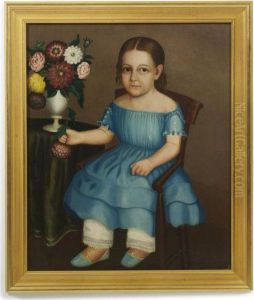 Portrait Of Young Girl With Vase Of Zinnia Blooms by Horace Bundy