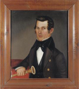 A Pair Of Portraits: A Gentleman With Horn And A Lady With Lace Collar: Mr. And Mrs. F.e. Holt Of Cabot, Vermont by Horace Bundy