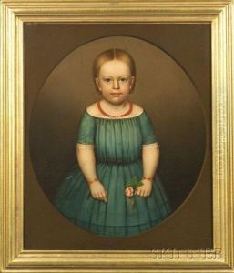 Portrait Of Little Girl In Blue Wearing Coral Jewelry. by Horace Bundy