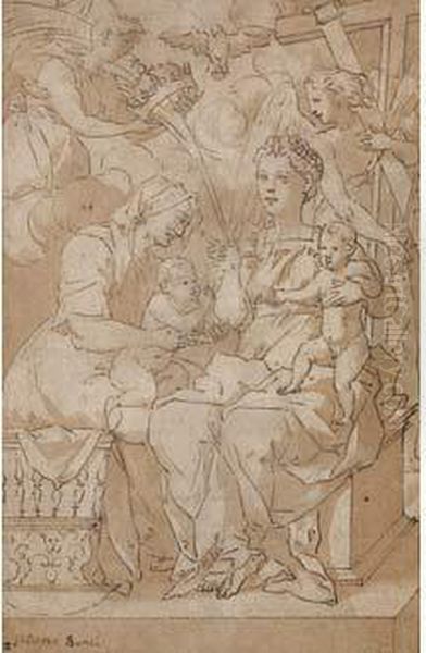 La Vierge A L'enfant Avec Sainte Elisabeth Et Saint Jean-baptiste, Les Anges Portant Les Instruments De La Passion - view 1