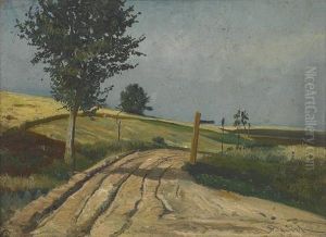 Sommerliche Feldpartie Mit Landstrasse Und Wegweiser. by Franz Bunke