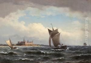 Segelschiffe Vor Schloss Kronborg by Carl Buntzen