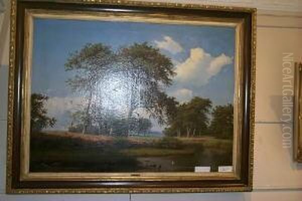 Landschaft. Im Vordergrund See Mit Fischreiherpaar. Unten Links Signiert Heinr. Buntzen 1869 - view 1