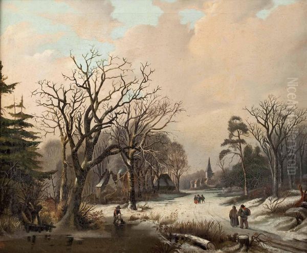 Winterlandschaft Mit Dorf Und Personenstaffage - view 1
