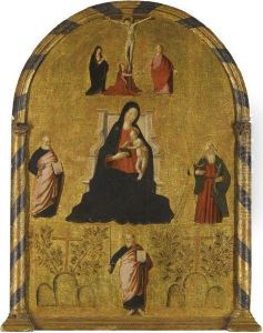 The Madonna And Child Enthroned With The Crucifixion by Pietro Buono