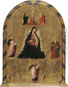 The Madonna And Child Enthroned With The Crucifixion And Saints Peter, Andrew And Paul, Together With The Insignia Of Monte Oliveto Maggiore The Madonna And Child Enthroned With The Crucifixion And Saints Peter, Andrew And Paul, Together With The Insignia Of Monte Oliveto Maggiore