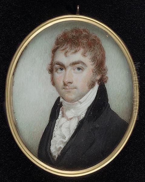 A Gentleman, With Red Hair, Wearing Dark Grey Coat With Black Collar, Matching Waistcoat With White And Black Spotted Lining, Frilled Shirt And Cravat - view 1