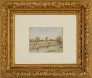 Landscape With Trees Along A Riverbank. by Horace Robbins Burdick