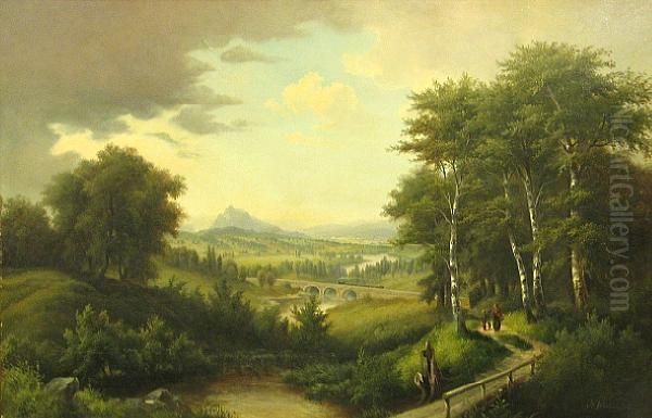 An Extensive Landscape With A Train Crossing Abridge In The Distance - view 1