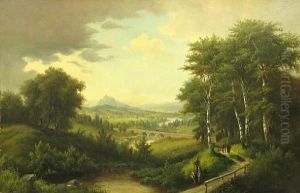 An Extensive Landscape With A Train Crossing Abridge In The Distance