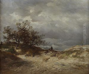Shepherd And Flock On Heathland by Anton Burger