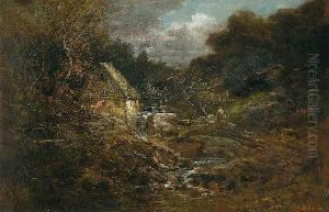 Nachtliche Wassermuhle Amwaldrand Mit Jager Und Jagdhund by Anton Burger