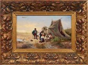 Rastende Zigeunerfamilie In Der Puszta by Leopold Burger