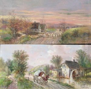 A Pastoral Landscape Of A Shepherd And A Flock Of Sheep; Also A Companion Painting (a Pair) A Pastoral Landscape Of A Shepherd And A Flock Of Sheep; Also A Companion Painting (a Pair)
