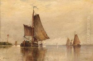 Fishing Boats On The Scheldt by Hendricus-Jacobus Burgers