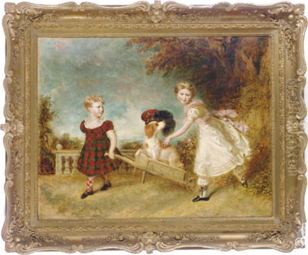 Portrait Of A Boy And A Girl, Said To Be Robert And Erskine Christie Of Durie, Fife, Scotland, With Their Dog In A Landscape - view 1
