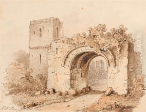 Castle Ruin With Gateway Arch by Henry William Burgess