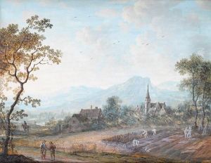 A Wooded Landscape With Figures Resting Beside A Path