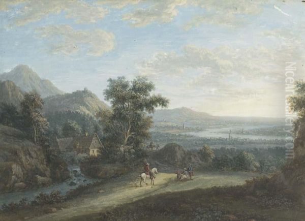 Gegenstucke: Zwei Flusslandschaften Mit Personenstaffagen Im Vordergrund. - view 1