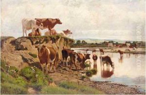 Cattle Watering by Augustus Nicolas Burke