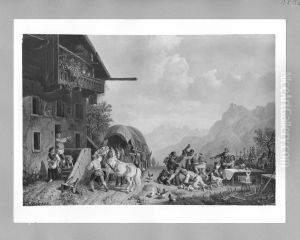 Rauferei Vor Einem Wirtshaus by Heinrich Burkel
