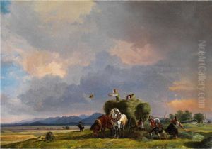 Aufkommendes Gewitter Bei Der Heuernte by Heinrich Burkel