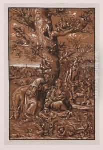 Die Ruhe Auf Der Flucht Nach Agypten. Um 1880 by Hugo Burkner