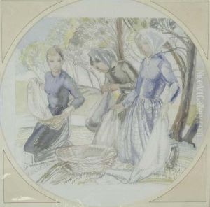 Unframed Watercolour Sketch For 'washerwomen' 15 X 16in by Averil Mary Burleigh