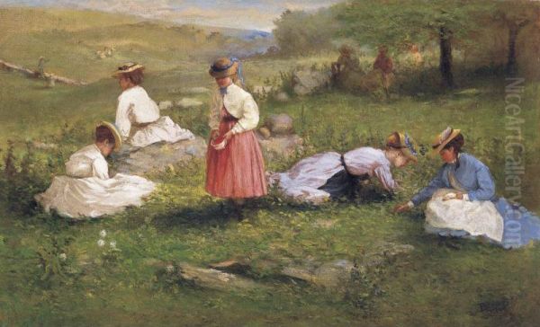Young Girls Picking Flowers - view 1