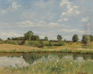 View Of A Pond On A Breezy Day by Charles Albert Burlingame