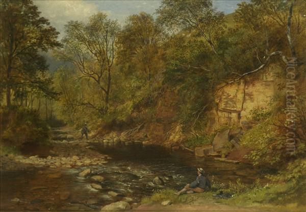 Fishing In A Woodland Stream - view 1