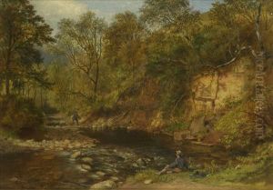 Fishing In A Woodland Stream by Clement Burlison