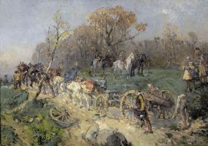 Soldaten Mit Pferdetreck Und Kanone by Paul Burmeister
