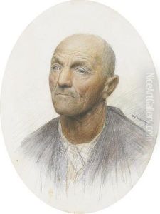 Bildnis Eines Mannes In Blauem Kittel. by Eugene Burnand