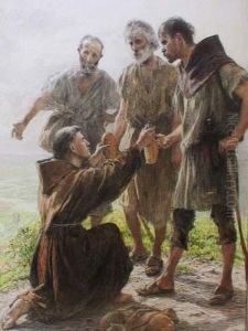 Saint Ange Se Prosternant Devant Trois Brigands Qu'il A Offenses Et Les Convertit Saint Ange Se Prosternant Devant Trois Brigands Qu'il A Offenses Et Les Convertit