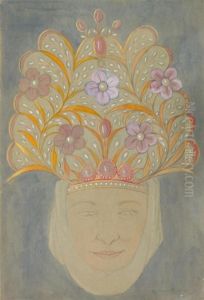 Femme Avec Coiffe A Fleurs .