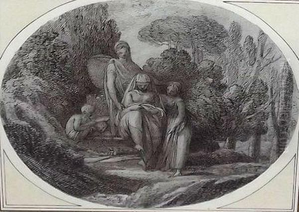 Classical Figures In Landscape By Monument - view 1
