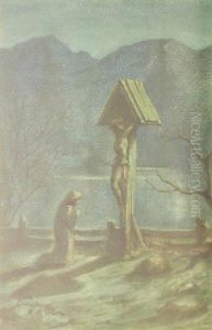 Moonlit Lakeside Calvary by Sir Edward Coley Burne-Jones